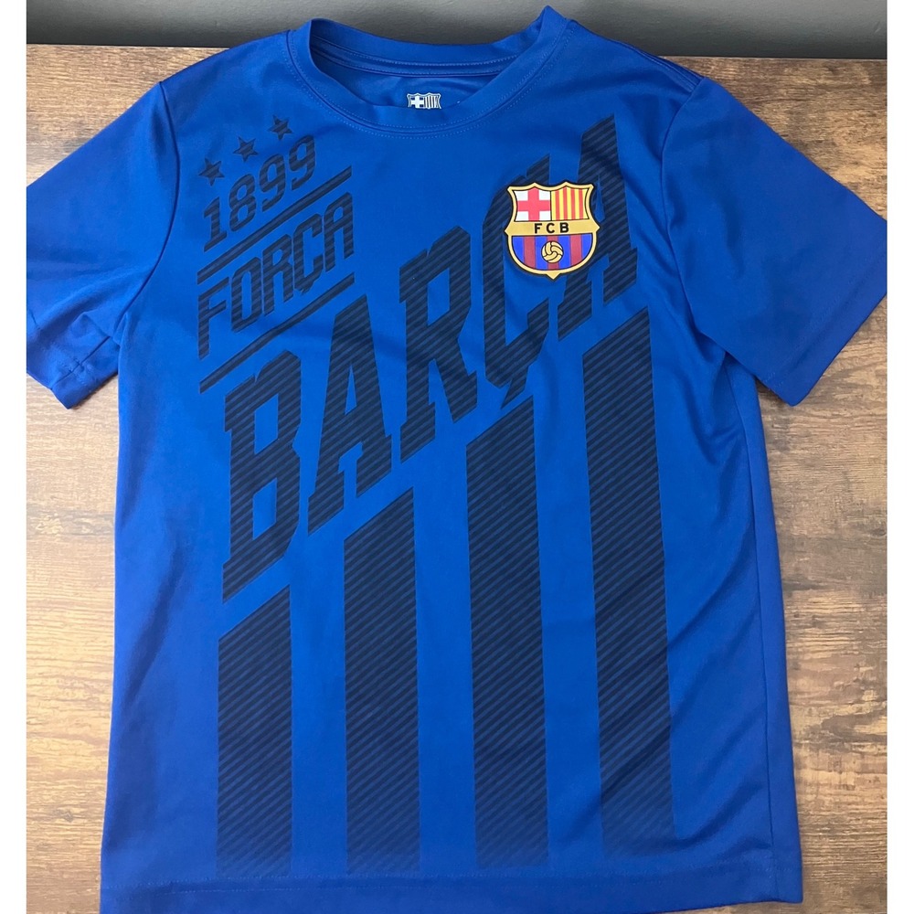 FC Barcelona Youth Soccer T-Shirt Blue Forca Barca Graphic Tee Size M Boys